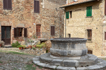 Castiglione d' Orcia (SI), Italy - August 10, 2021: Castiglione d' Orcia village and houses view,...