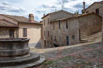 Castiglione d' Orcia (SI), Italy - August 10, 2021: Castiglione d' Orcia village and houses view,...