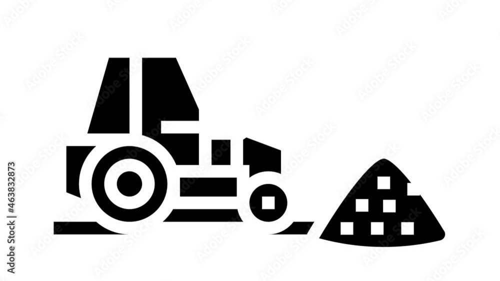 Poster tractor stone gravel loading machine animated glyph icon. tractor stone gravel loading machine sign.