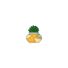 Cute green succulent in plant pot, vector illustration isolated on white. Web or print icon