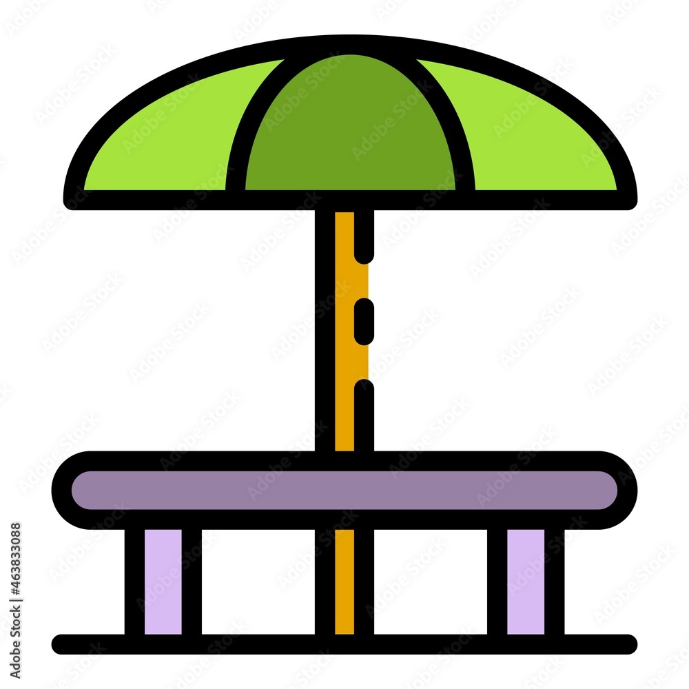 Poster round table and umbrella icon. outline round table and umbrella vector icon color flat isolated