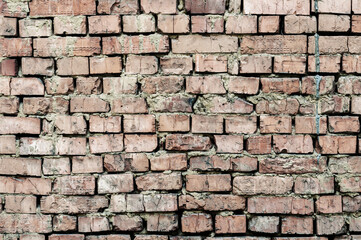 Grunge wall surface, texture of old red brick masonry, vintage background, blank retro template for ad banner design.