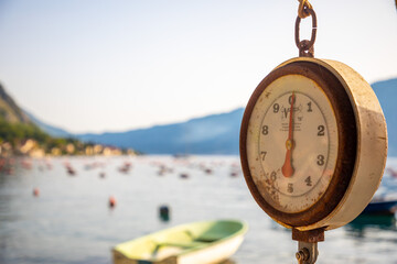 Old scales in oyster farm in the Bay of Kotor, Montenegro