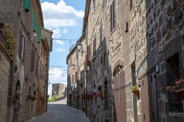 Radicofani (SI), Italy - August 15, 2021: Radicofani village and houses view, Tuscany, Italy