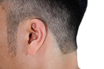 Obraz premium Asian male ears close-up on white background