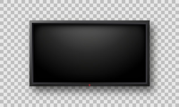 Realistic Wide TV with Black Monitor on Transparent Background. Mockup of LCD Flat Television Blank Display. Template TV with Large Led. Screen Isolated Vector Illustration