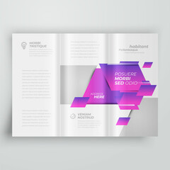 Tri-fold Cover design template Squares style violet color, blocks for images
