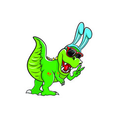 illustration of cute dinosaur wearing bandana rabbit vector design