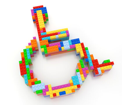 Toy bricks building an accessibility sign in multiple colors. Diversity image concept. Part of a series.
