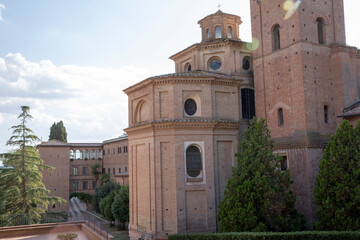 Fototapeta premium Asciano (SI), Italy - August 15, 2021: Monteoliveto Maggiore Abbey, Asciano, Siena, Tuscany, Italy