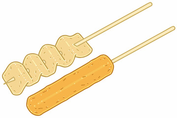Korean fish cake skewers. Vector illustrations set.