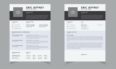 Modern Resume or CV and Cover Letter with Paynes Grey and Blue Solitude Accents	