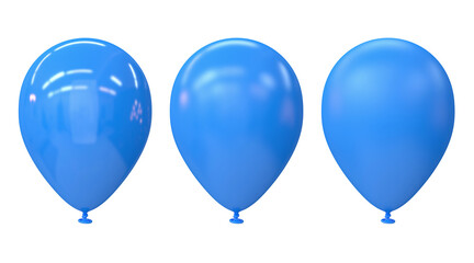 A set of glossy and matte blue balloons on a white background, 3d render