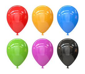 A set of glossy balloons of different colors on a white background, 3d render
