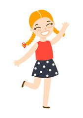 Cute cartoon school girl isolated on white background