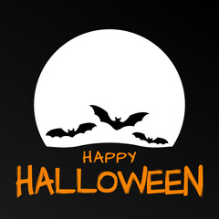 Happy Halloween text banner with the moon and bats. Scary font for party poster design, typography, greeting card. Vector illustration.