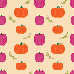 Colourfull pumkins seamless pattern. Hallowen wallpaper background.
