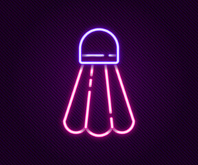 Glowing neon line Badminton shuttlecock icon isolated on black background. Sport equipment. Colorful outline concept. Vector