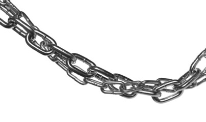 Close up metal chain isolated on white background, clipping path