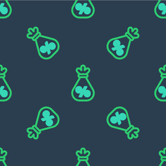 Line Money bag with percent icon isolated seamless pattern on blue background. Cash Banking currency sign. Vector
