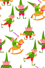 Seamless pattern  with funny Christmas  elves.