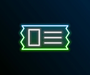 Glowing neon line Cinema ticket icon isolated on black background. Colorful outline concept. Vector