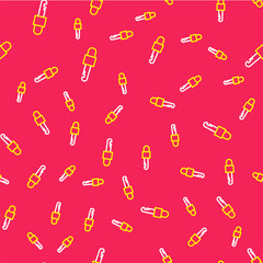 Line Locked key icon isolated seamless pattern on red background. Vector