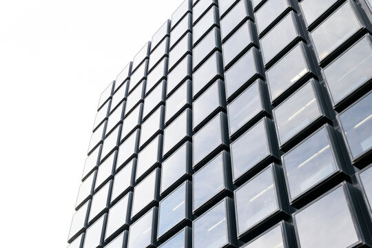 Modern building facade with glass block wall in city