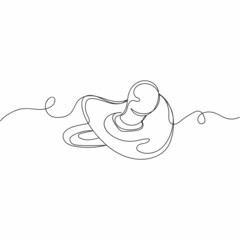 Vector continuous one single line drawing of orthodontic pacifier in silhouette on a white background. Linear stylized.