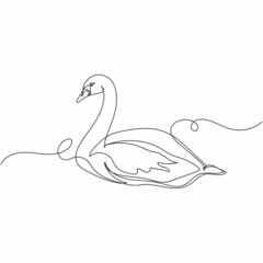 Vector continuous one single line drawing of swan in silhouette on a white background. Linear stylized.