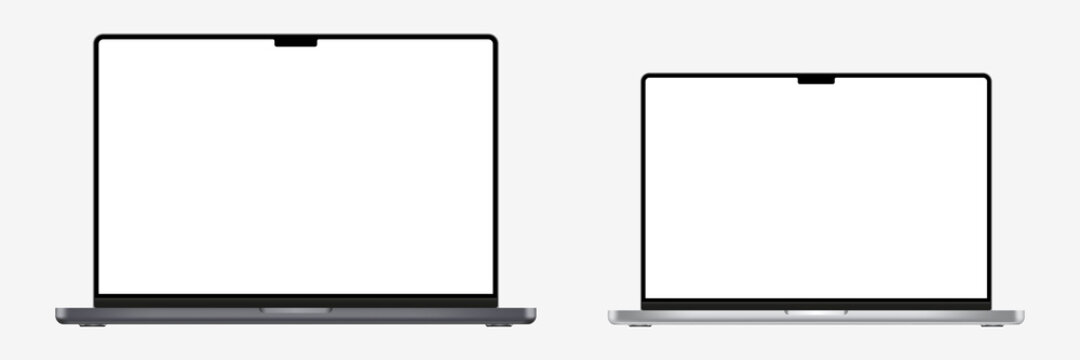 New MacBook Pro 14 and 16. Apple Macbook Pro 2021. Apple laptop 14 and 16 inches. Editorial vector illustration. Rivne, Ukraine - October 19, 2021