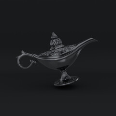 Black magic lamp on a black background, 3d render