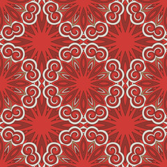 Fototapeta na wymiar Vector seamless background with flowers. Round pattern. Endless colorful texture with doodle elements. Use for wallpaper, textile, book cover, clothes. In gray and red colors
