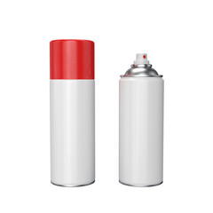 Red spray can with paint, open and closed lid. on a white background, 3d render