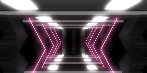 3D abstract background with neon lights. neon tunnel  .space construction . .3d illustration