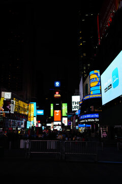 Times Square Screen Displays At Night In New York City