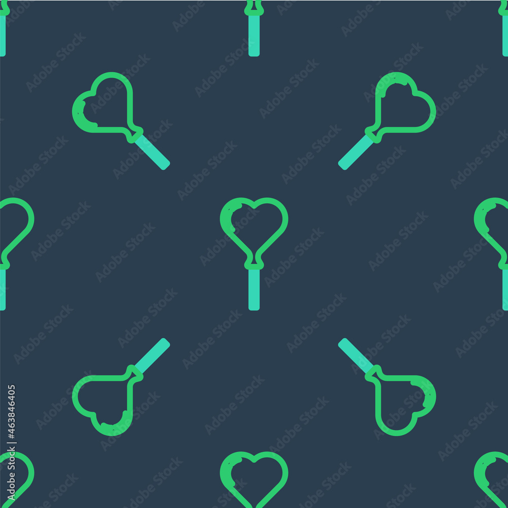 Poster line balloons in form of heart with ribbon icon isolated seamless pattern on blue background. vector