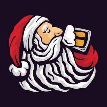 santa claus drinking beer vector illustration. celebrate new year and merry christmas