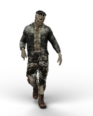 3D rendering of a fantasy monster horror story creature walking and looking to the side isolated on a white background.