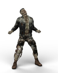 3D rendering of a fantasy monster horror story creature with fists clenched looking to the sky isolated on a white background.