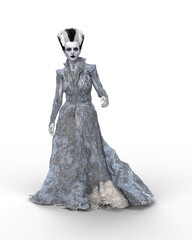 3D rendering of a horror story fantasy monster bride isolated on a white background.