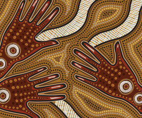 Dot aboriginal style of painting with hands