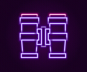 Glowing neon line Binoculars icon isolated on black background. Find software sign. Spy equipment symbol. Colorful outline concept. Vector