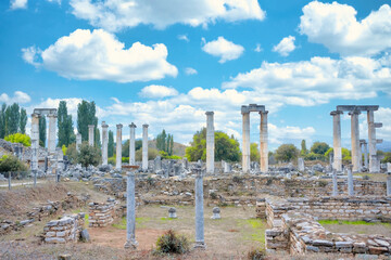 Afrodisias (Aphrodisias) Ancient city in Karacasu - Aydin, Turkey. Tetrapylon Gate of Aphrodisias ancient city. The most famous of cities called Aphrodisias.	