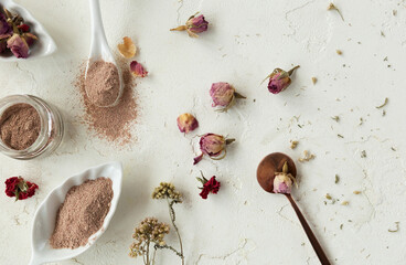 pink powder herbal powder, beauty treatments 
