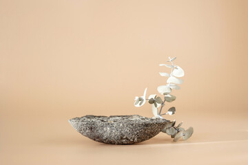 Natural stone stand for presentation and exhibitions on pastel background. Abstract podium for...