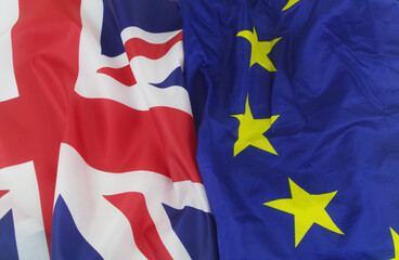 UK and EU collaboration and cooperation concept. European Union and British flags.