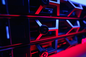 Obraz premium LED-illuminated networking equipment in cloud data center