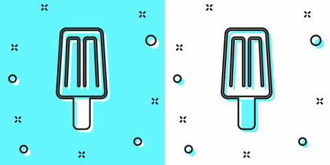 Black line Ice cream icon isolated on green and white background. Sweet symbol. Random dynamic shapes. Vector