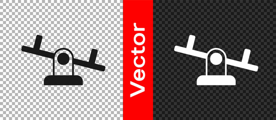 Black Seesaw icon isolated on transparent background. Teeter equal board. Playground symbol. Vector